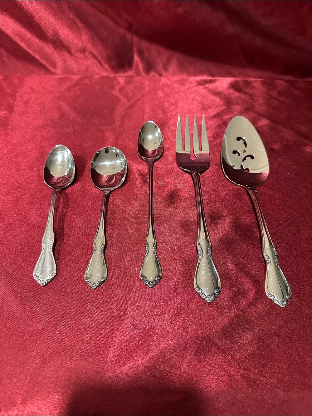 Oneidacraft Deluxe Stainless Flatware Lot 5pcs Serving Fork Spoons